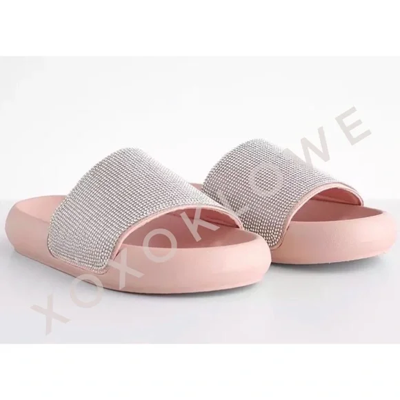 Sparkle Bling Rhinestone Embellished One Band Footbed Slide Sandal - Picture 3 of 9